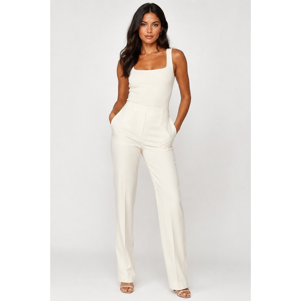 Missguided Cream Tailored Straight Leg Trousers US 2 Ivory Minimalist